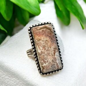 Crazy Lace Agate Silver Ring Size 8